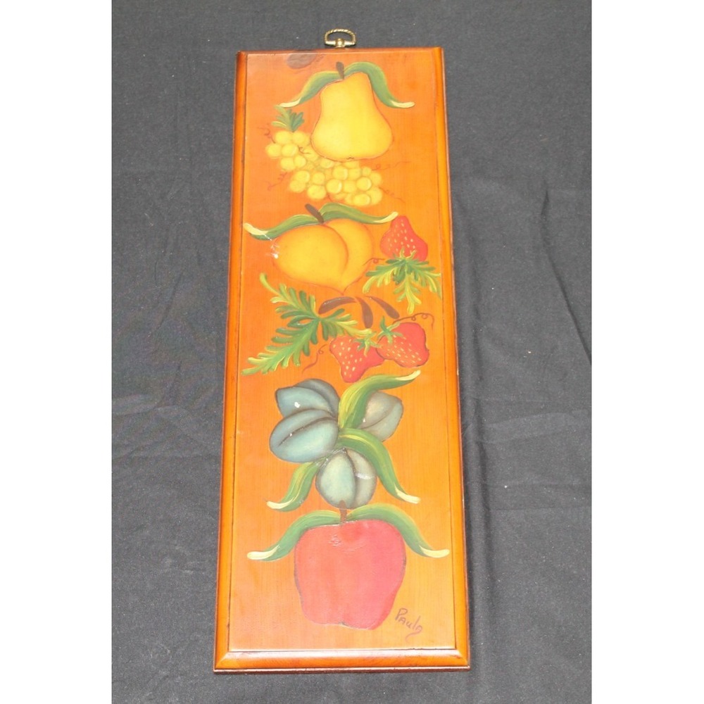 Vintage Hand Painted Fruit Wall Plaque Wooden Kitchen Decor Grannycore 7.25x22"